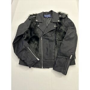 Rachel Roy MILANA FAUX‎ LEATHER FUR Jacket Black Women's Size Large